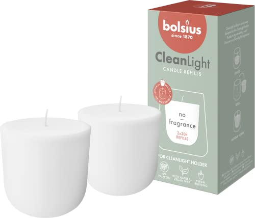 Bolsius - CleanLight Zero Refill - Nachfüllbare Kerze ohne Duft - Nur Nachfüllungen - 2 Stk. - Länge Brenndauer 20 Stunden - Enthält Natürliches Pflanzenwachs - Ohne Palmöl