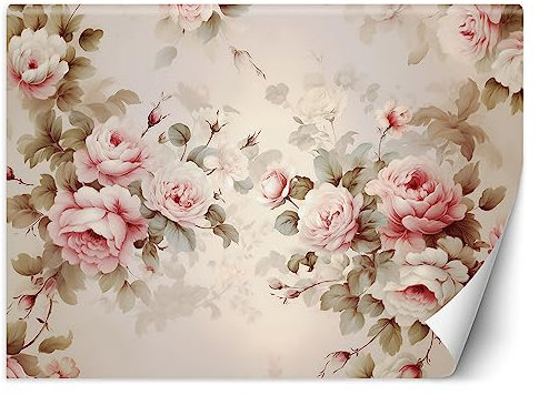 Papier peint de luxe Fleurs Vintage 300x210 cm XXL Moderne Décoration Murale Muraux Tapisserie Salon Chambre à coucher Bureau Couloir Hôtel Spa Design Shabby Chic Rustique rose