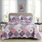 WONGS BEDDING Tagesdecke 240x260 Patchwork Bettüberwurf Gesteppt Bedspreads Blumen Muster Steppdecke Mikrofaser kariertem Tagesdecke mit 2 Kissenbezug 50x75 (Rosa Lila)