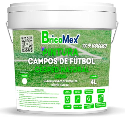BRICOMEX Vernice per prato naturale, speciale marcatura dei campi da calcio, facile applicazione, con acqua, senza inquinanti (5 kg, bianco)