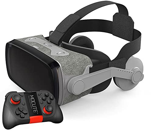 TPWEWRX VR Brille Virtual Reality Headset für 3D VR Spiele & 3D VR Filme Einstellbare Pupillen Anti Bluelight Augenpflegesystem VR Brille mit Fernbedienungsgriff für Android & IOS Smartphones (B)