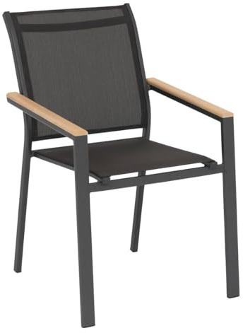 Hespéride - Stapelbarer Sessel ESSENTIA Anthrazit - Graphit & Akazie - Epoxidbeschichtetes Aluminium - Texalin - FSC®-zertifiziertes Akazienholz - Anthrazit/Graphit/Akazie