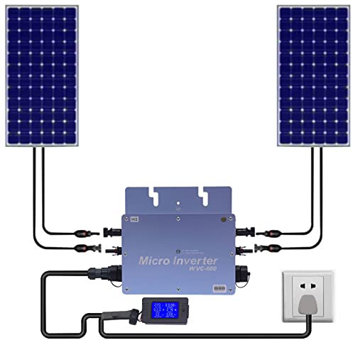 Micro Wechselrichter,600W Solar Grid Tie Micro Inverter Wasserdicht IP65 PV Eingang 220V,mit einem LCD-Anzeigebildschirm ausgestattet,für Kraftwerke, Schulen, Heimnetzanschlüsse,Blau