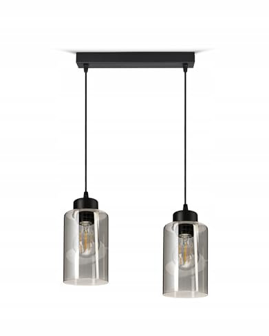 FKL DESIGN Home Deco Hängelampe Hängeleuchte Schwarz 2-flammig E27 Glas Lampenshirm Lampe aus Serie N535 (DDH2)