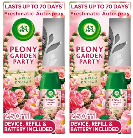 Air Wick 2 x Freshmatic Automatic Spray Kits Peony Garden Party 250ml | Continuous Air Freshener Dispenser | Neutralises Odours & Delivers Long-Lasting Fragrance for Home or Office