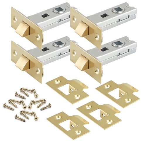 Flatro Brass Tubular Latch Mortice 65mm | Pack of 4 | Door Latch for Kitchen, Bathroom, Cabinet & Shed Locks | Compatible with Various Door Lock Handles