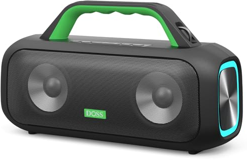 DOSS Extreme Boom S Wireless Portable Bluetooth Speaker with 60W Stereo Sound, Rich Bass, IPX6 Waterproof, 25H Playtime, Power Bank, TWS, LED Lights, Outdoor for Camping, Beach, Pool-Green