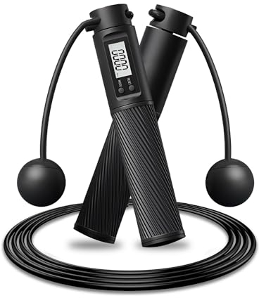 Corde à sauter avec compteur, corde à sauter lestée avec compteur, corde à sauter pour hommes, femmes et enfants, convient pour l'entraînement sans fil et le fitness (noir)