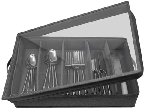 Jrpzcv Rangement des Couverts et Ustensiles - BoîTe de Rangement pour Argenterie avec SéParateur RéGlable, éTui de Rangement pour Couverts à 5 Compartiments