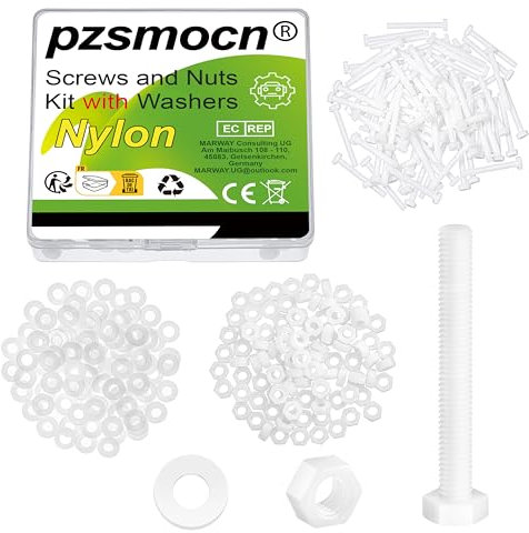 Pzsmocn 240 Pièces/80 Ensembles M4*35 mm en Plastique Nylon Blanc Hexagonales Externes Vis Écrou Combinaison Kit avec Rondelle Isolante, Taille Standard, pour Bricolage, Assemblage Électronique.