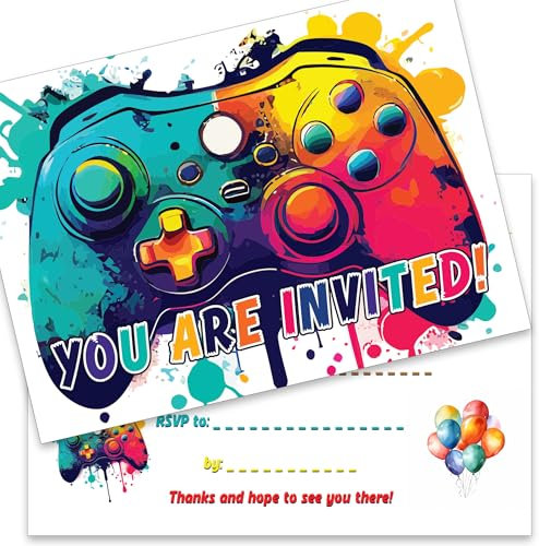 the lazy panda card company 15 x Kids Party Invitations Gaming Invites for Gamers Party Children