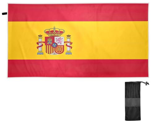 CHIFIGNO Toallas de playa grandes de secado rápido con la bandera de España, toallas de baño de gran tamaño, 30 x 60 pulgadas, manta de playa grande ligera para viajes, yoga, gimnasio, deportes