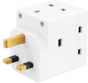 SHPELEC® 13A 3-Way Fused Adaptor - Heavy Duty Triple Plug Outlet Converter with Built-in Surge Protection - Safe & Reliable Power Splitter for Home, Office, and Travel (1 Pack)