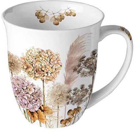 Ambiente Kaffeetasse Tee Tasse Henkelbecher 0,4 l Serie dried flowers Trockenblumen Gräser Fine Bone China Porzellan
