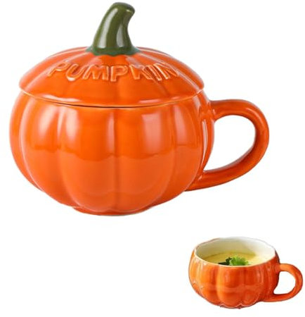 Tazza A Forma Di Zucca | Ceramica Con Coperchio E Cucchiaio | Per Caffè, Latte, Succo, Bevanda | Tema Halloween