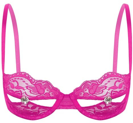 dPois Soutien Gorge Ouvert Redresse Sein Nu Sexy Bra Dentelle Lingerie Transparent S-5XL Rose Vif M