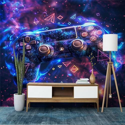 Fantasy Game Controller Papier peint mural 3D Motif géométrique Violet Pour salon Chambre d'enfant Décoration moderne Poster 350 x 256 cm