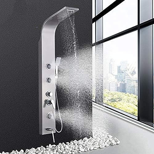 DRFGNF Badewannen-Duschpaneel aus gebürstetem Nickel mit Regenwasserfall-Duschsäule und Massagedüsen für den Körper, Badewannen-Wasserhahn