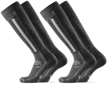 DANISH ENDURANCE Merino Performance Skisocken (1|2 Paar), Thermo-Socken, Gepolsterte Kniestrümpfe, für Damen, Herren & Kinder, Grau, 35-38