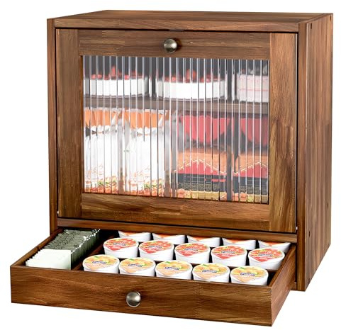 Alpeir Scatola per pane in legno per bancone della cucina, 3 ripiani, grande, con finestra e cassetto, contenitore per pane fatto in casa, Boite a Pain Pour Comptoir, marrone retrò