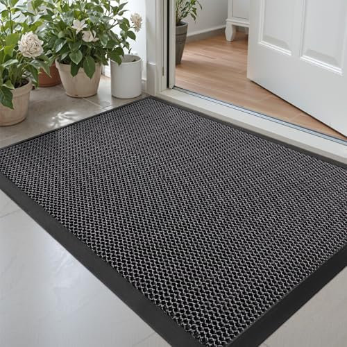 DEXI Paillasson Exterieur Entree 80 x 120 cm, Tapis Entrée Interieur Antidérapant et Imperméable, Profil Bas, Lavable Paillassons pour Porte, Jardin, Cour, Gris foncé