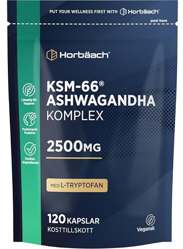 Ashwagandha Komplex 2500mg mit KSM-66, L-Tryptophan, Vitamin B6, Kamille Extrakt, Zitronenmelisse Extrakt und mehr! | 2000mg pro portion | 120 Hochdosiert Kapseln | Horbaach