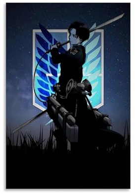 LOKJKOEQ Attack on Titan Anime Role Levi Ackerman Black White Art Poster Dekorative Malerei Leinwand Wandkunst Wohnzimmer Poster Schlafzimmer Malerei 12x18inch(30x45cm)