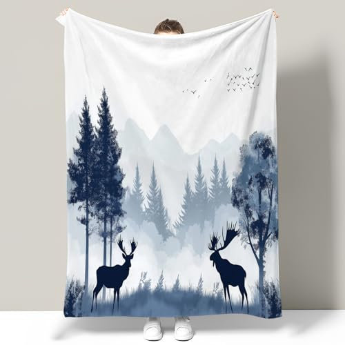 GSAEIMCT Wald Elch Bedruckt Decke für Kinder Flanell Fleecedecke, Kuscheldecke Plüschdecke Flauschig Decken Sofa Couch Weich Wohndecke, 100x130cm