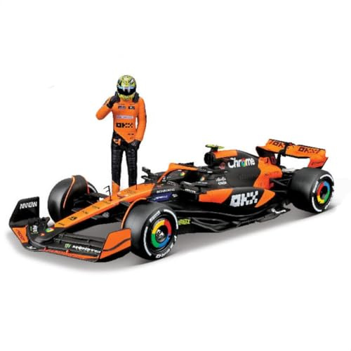 Bburago – F1 McLaren MCL38 2024 mit Fahrer Norris, Diecast-Modellauto im Maßstab 1:24, detaillierte Nachbildung mit Fahrer, offizielle McLaren-Farben, 14+