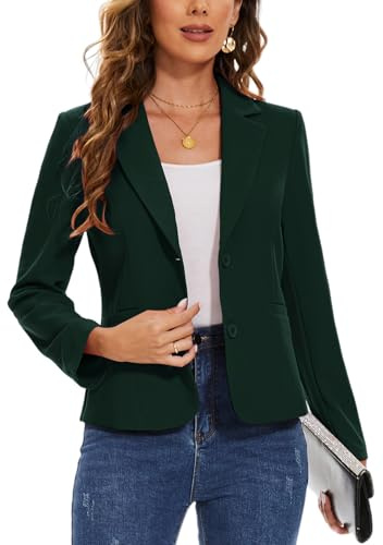Kyzoeyou Casual Ladies Long Sleeve Blazer Button Down Jacket Outerwear Suit with Pockets (Dark Green S)