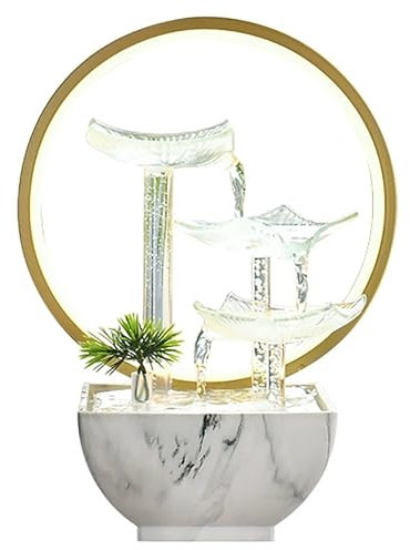 Tischbrunnen für den Innenbereich, Wasserfall Brunnen, Luftbefeuchter Brunnen, 3-Lagiges Lotusblatt aus Glas, für Zuhause, Büro, Schlafzimmer, Wohnzimmer