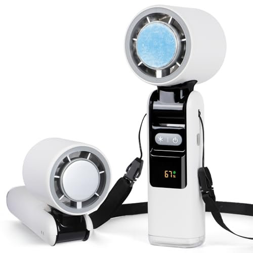 Ventola turbo portatile con refrigeratore per ghiaccio, potenti ventole portatili fino a 10 ore, mini ventilatori di raffreddamento a 270°, pieghevole, ricaricabile, 1-100 velocità, display LED e luce