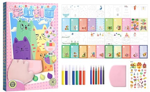 shjxi Scratch Painting, Art Kit, Squeegee Creative Drawing Set Notebook Pad, Colorful Craft Activity Tools, Painting Box for Girls Boys Aged 6 Plus School Projects, 5.12x8.07 Inches