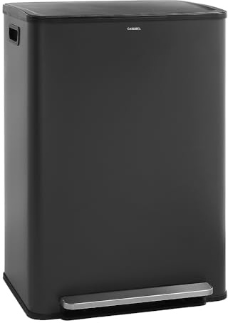 CASABEL Poubelle Tri Selectif 60L – Poubelle 2x30L avec Pédale, Acier INOX Gris Foncé antitraces, Double Compartiments, Poubelle Cuisine, Bacs Amovibles, Poignées, Couvercles Silencieux, Anti Odeurs