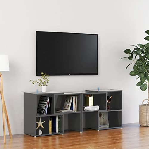 Owoxanthellate TV Regal Hochglanz Grau 104 x 30 x 52 cm, Holzwerkstoff Modernes Design mit extra Stauraum für Wohnzimmer, Schlafzimmer