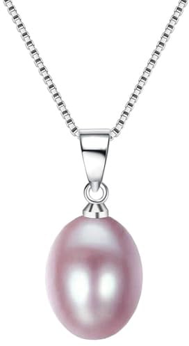 Löb 925 Silber Halskette echte Tropfen Perle Anhänger Süßwasserperle lila Damen Perlenkette Perlenanhänger Tropfenanhänger Kette Zuchtperle Schmuck