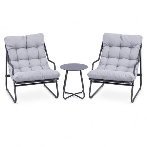 Koll Living Outdoor Bistro-Set Lara | Modernes Gartenmöbel Set mit 2 Sesseln & Tisch | Wetterfest, UV-beständig, wasserabweisend (Grau)