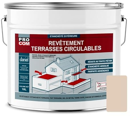 PRO COM Peinture, résine d'étanchéité imperméabilisation terrasse circulable, balcon, sols extérieurs, béton, plusieurs coloris 10 litres