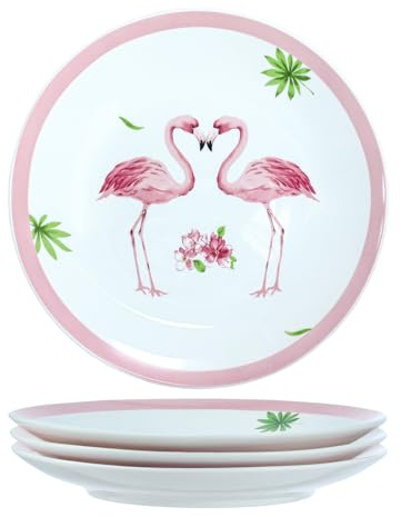 Colias Wing 8 Pink Flamingos Pattern Stylish Design Ceramic Salad/Pasta/Fruit/Appetizer/Dessert Dishes Holiday Plates Christmas Dinner Plates-Set of 4-Round