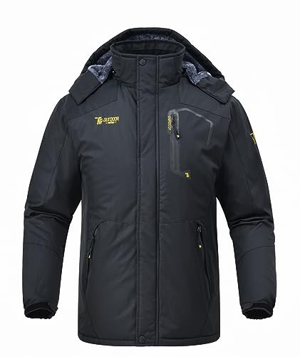 YSENTO Mens Waterproof Ski Winter Jacket Outdoor Warm Windproof Fleece Coats with Hood(Black,M)