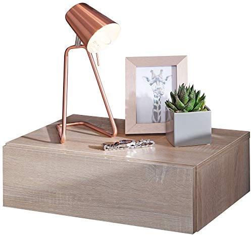 Wohnling Nachtkonsole ZADAR für Wandmontage 46x15x30cm Sonoma Nachttisch Holz, Wandregal mit Schublade, Nachtschrank Wandboard für Boxspringbett schwebend, Wandkonsole Nachtkästchen hängend