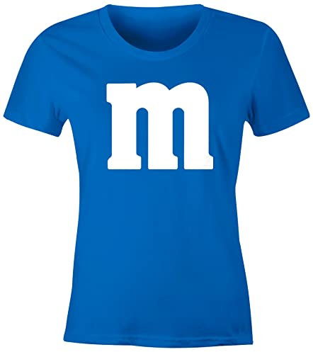 MoonWorks® Damen T-Shirt Gruppen-Kostüm M Aufdruck Kostüm Fasching Karneval Verkleidung blau M