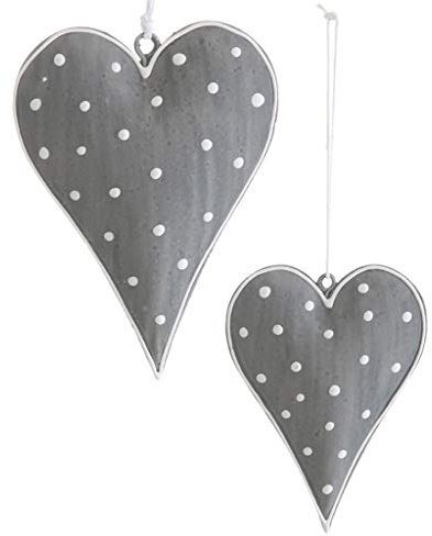 Frühlingsdeko Metallherz dunkelgrau Herzen Herzanhänger Metall Dekoherz Dekoration Vintage Shabby Chic 2er Set weiß gepunktet AD68377