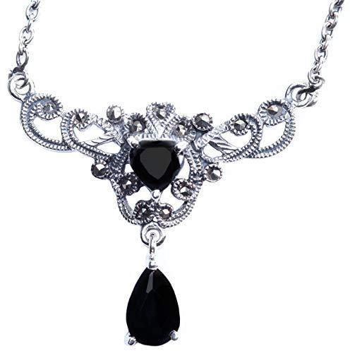 Mittelalterliches Collier FIALA 45 cm Gothik Halsschmuck Schwarzes Herz Vintage 925 Sterlingsilber