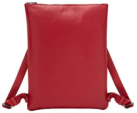 DUDU Herren Rucksack schmal und elegant in echtem, weichem Leder mit Reissverschluss Rot
