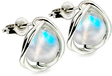 Ohrstecker 925 Sterling Silber mit Regenbogen Runde Mondstein Edelstein für Damen und Girls
