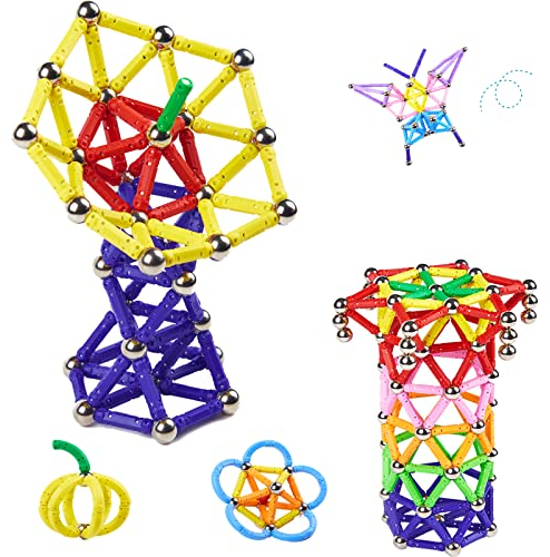 morkka 136 Stücke Puzzle Magnetische Bausteine Spielzeug Magnet BAU Bauen Kit Montessori Bildung Spielzeug für Kinder Spielen Stacking Spiel mit Magnetischen Ziegeln und Sticks