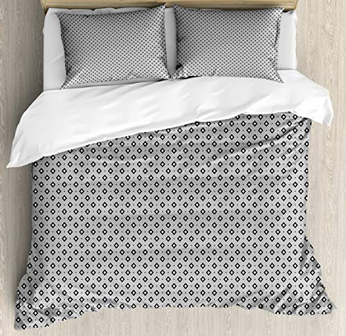 ABAKUHAUS geometrische Rhombus Bettbezug Set für Einzelbetten, Punkt-Verbindung, Milbensicher Allergiker geeignet mit Kissenbezug, 200 x 200 cm - 70 x 50 cm, Charcoal Grau und Weiß