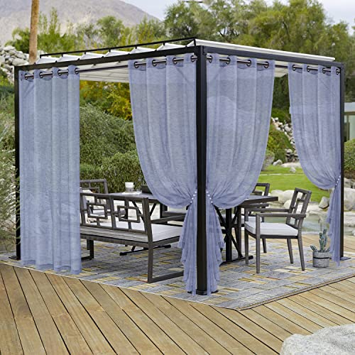 LORDTEX Rideaux d'extérieur en Toile de Jute Aspect Lin pour terrasse – 2 Panneaux de voilages imperméables pour pergola, Porche, cabane et tonnelle – Rideaux Transparents à œillets pour