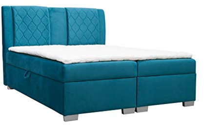MOEBLO Boxspringbett mit Bettkasten 160x200 in Stoff und 5cm Topper - Bonell-Federkernmatratze | H2/H3 Härtegrad - LIBIA (Petrol, 160x200)